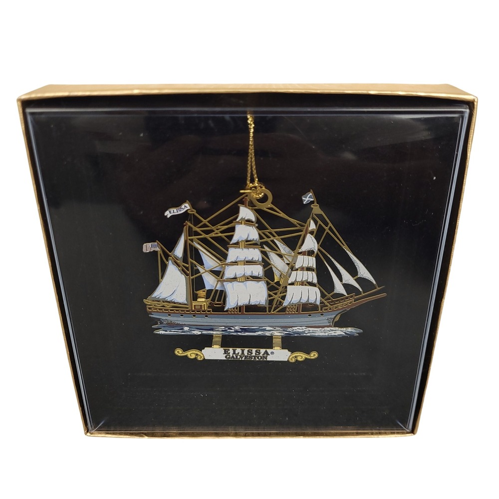 Beacon Design 1877 Elissa Tall Ship Galveston 24kt Gold Brass Ornament New Boxed